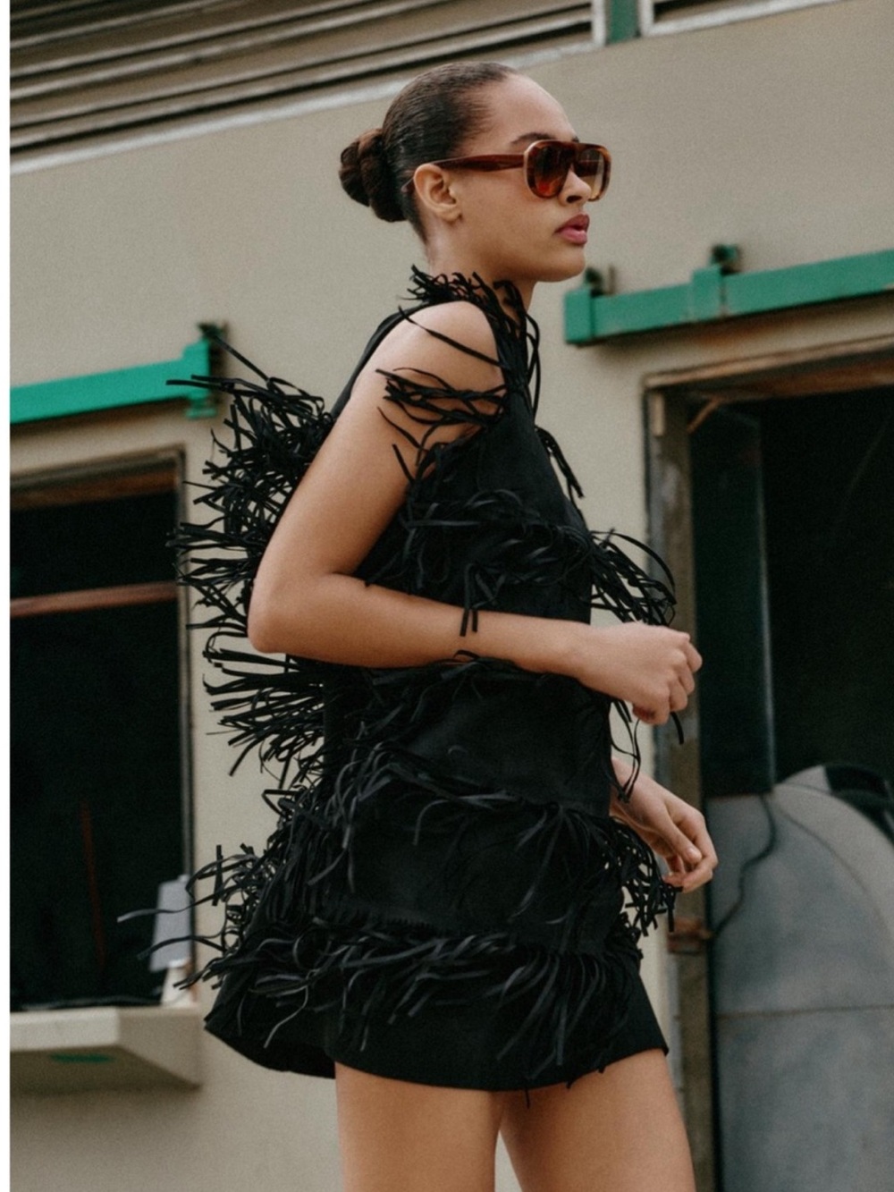ZARA BLACK FRINGED FAUX SUEDE DRESS NWT